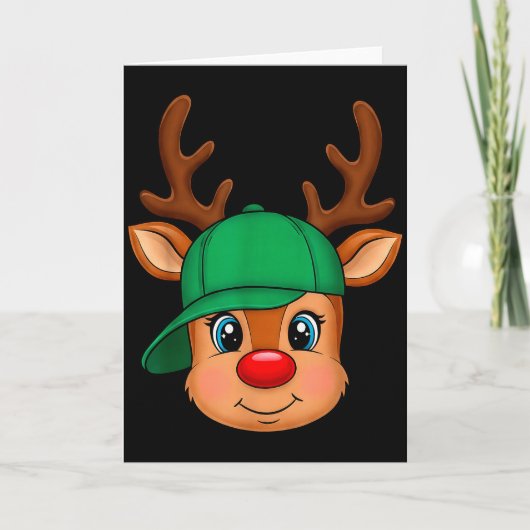 Reindeer Merry Christmas Hat Men Boy Kids  Kaart (Voorkant)