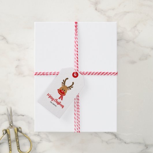 Reindeer Merry Kerstmis - JOY Cadeaulabel (Met Touw)