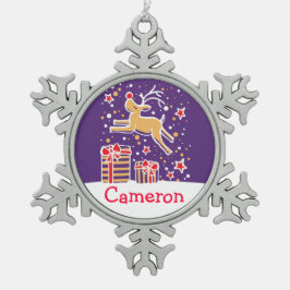 Reindeer met de naam snowflake-kerstversiering tin sneeuwvlok ornament