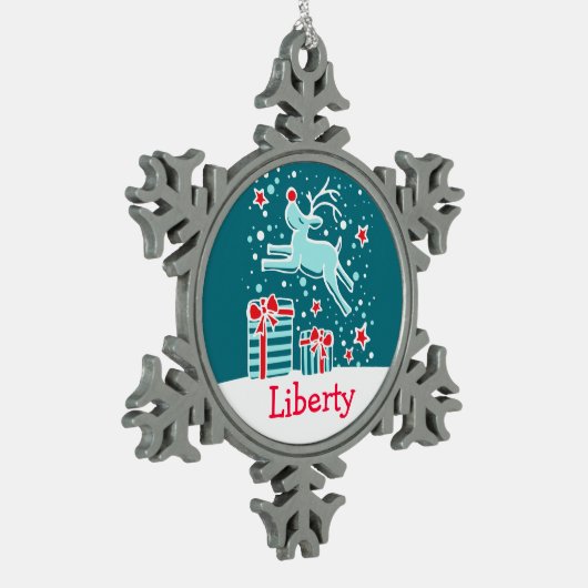 Reindeer met de naam snowflake-kerstversiering tin sneeuwvlok ornament (Links)