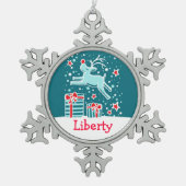 Reindeer met de naam snowflake-kerstversiering tin sneeuwvlok ornament (Voorkant)