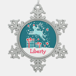 Reindeer met de naam snowflake-kerstversiering tin sneeuwvlok ornament