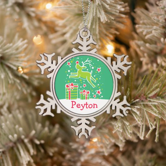 Reindeer met de naam snowflake-kerstversiering tin sneeuwvlok ornament (Boom)