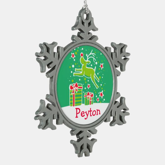 Reindeer met de naam snowflake-kerstversiering tin sneeuwvlok ornament (Links)