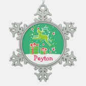 Reindeer met de naam snowflake-kerstversiering tin sneeuwvlok ornament (Voorkant)