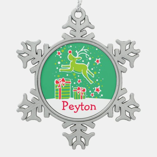 Reindeer met de naam snowflake-kerstversiering tin sneeuwvlok ornament (Voorkant)