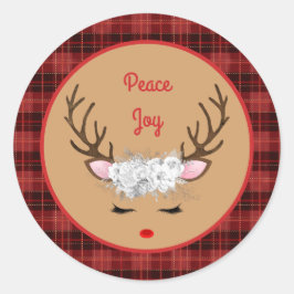 Reindeer met witte rozen op geposte vrede en vreug ronde sticker