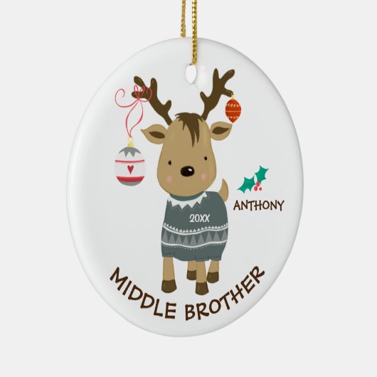 Reindeer Middle Brother Kerstversier Keramisch Ornament (Rechts)