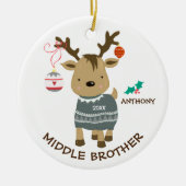 Reindeer Middle Brother Kerstversier Keramisch Ornament (Voorkant)