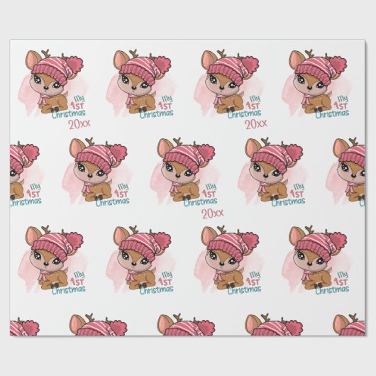 Reindeer, mijn eerste Kerstmis Cadeaupapier (Vlak)