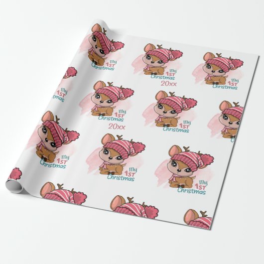 Reindeer, mijn eerste Kerstmis Cadeaupapier (Uitgerold)