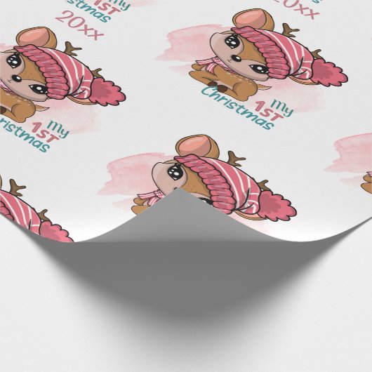 Reindeer, mijn eerste Kerstmis Cadeaupapier (Hoek)