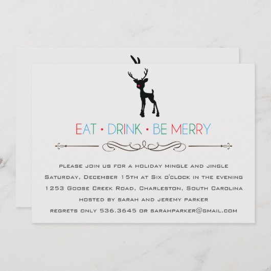 Reindeer Mingle en Jingle Invitation Kaart (Voorkant / Achterkant)