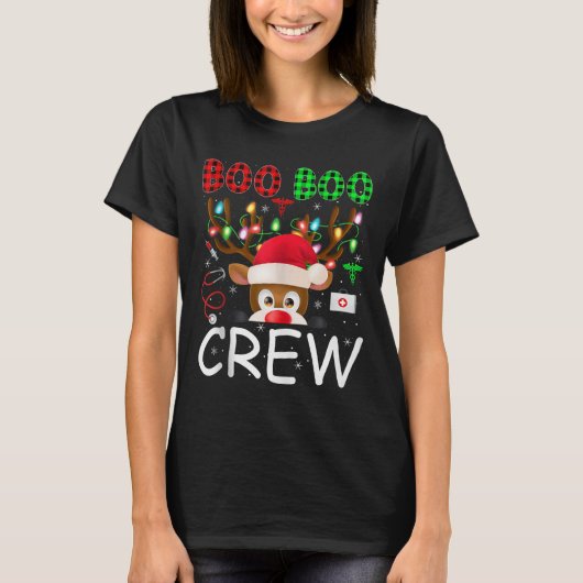 Reindeer Nurse Christmas Scrub Tops Boo Crew Nurse (Voorkant)