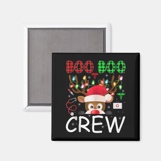 Reindeer Nurse Christmas Scrub Tops Boo Crew Nurse Magneet (Voorkant / Achterkant)