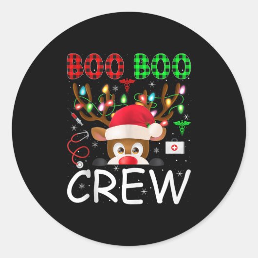 Reindeer Nurse Christmas Scrub Tops Boo Crew Nurse Ronde Sticker (Voorkant)