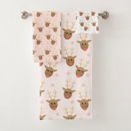 Reindeer Pattern Winter Snowflakes Sinaasappel Bad Handdoek