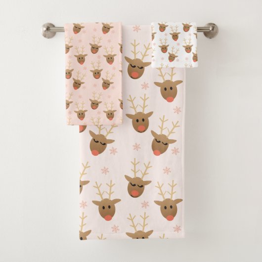 Reindeer Pattern Winter Snowflakes Sinaasappel Bad Handdoek (Insitu)