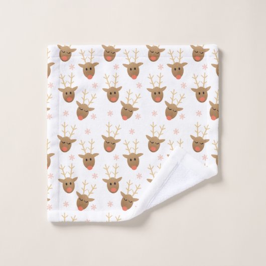 Reindeer Pattern Winter Snowflakes Sinaasappel Bad Handdoek (Wasdoekje)
