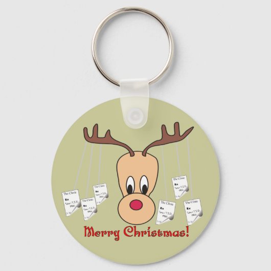 Reindeer Pharmacy Merry Kerstmis Sleutelhanger (Voorkant)