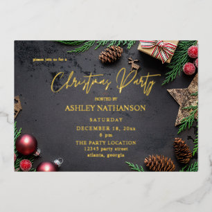 Reindeer & Pine Rustic-kerstfeest Folie Uitnodiging