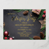 Reindeer & Pine Rustic-kerstfeest Folie Uitnodiging (Voorkant)