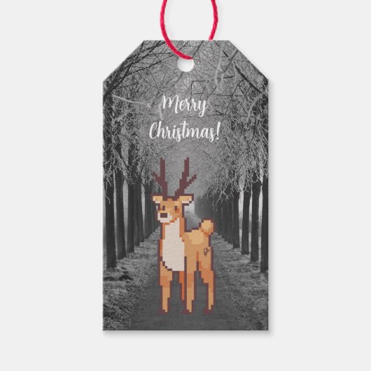Reindeer, Pixel Art, pixelart Merry Christmas  Cadeaulabel (Voorkant)