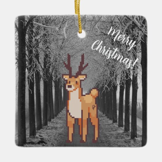 Reindeer, pixelart Merry Christmas, Pixel Art  Keramisch Ornament (Voorkant)