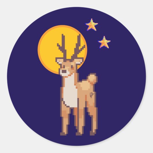 Reindeer, Pixelart, Pixel Art  Ronde Sticker (Voorkant)