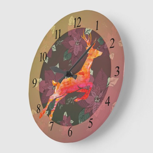 Reindeer Poinsettia Holiday Grote Klok (Hoek)