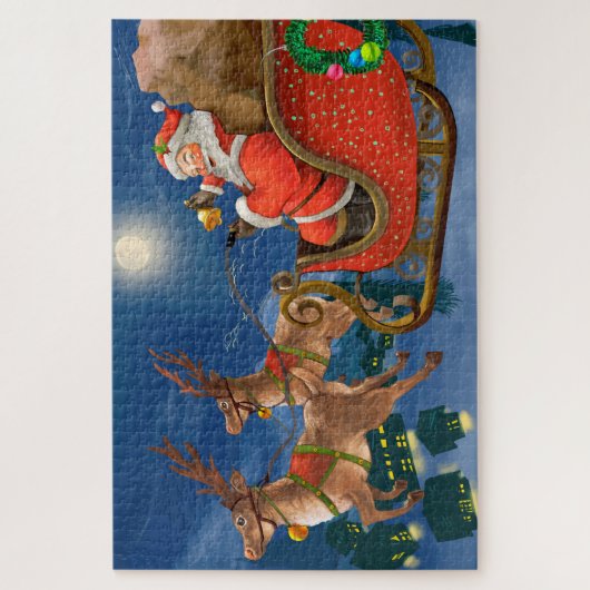 Reindeer Pulling Santa Claus Sleigh | Kerstmis Legpuzzel (Verticaal)