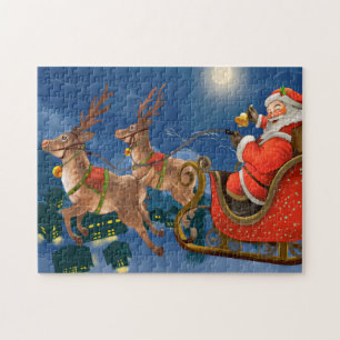Reindeer Pulling Santa Claus Sleigh   Kerstmis Legpuzzel