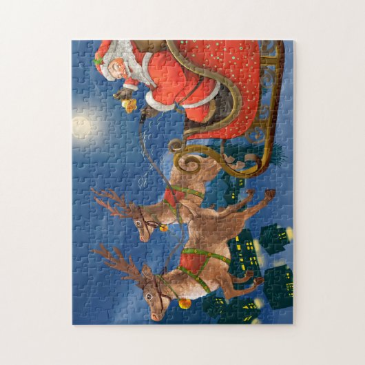 Reindeer Pulling Santa Claus Sleigh | Kerstmis Legpuzzel (Verticaal)