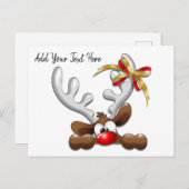Reindeer Puzzled Funny Kerstpersonage Aankondigingskaart (Voorkant / Achterkant)