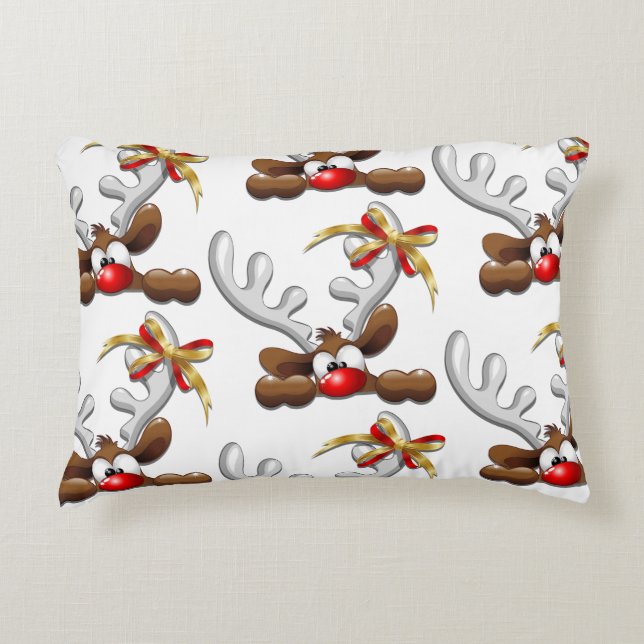 Reindeer Puzzled Funny Kerstpersonage Accent Kussen (Voorkant)