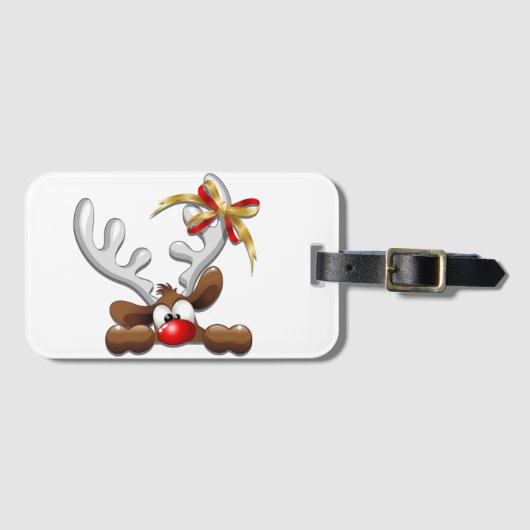 Reindeer Puzzled Funny Kerstpersonage Bagagelabel (Voorkant (horizontaal))