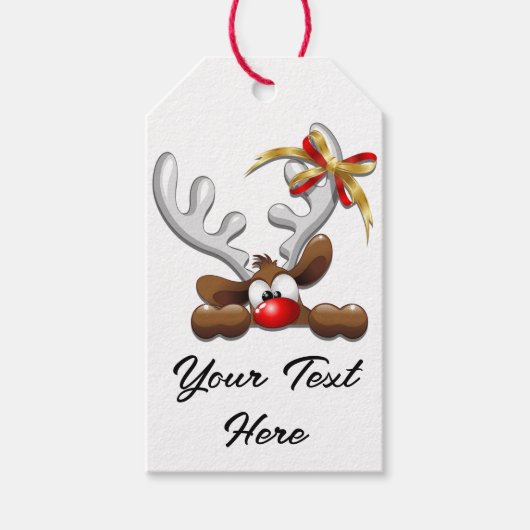 Reindeer Puzzled Funny Kerstpersonage Cadeaulabel (Voorkant)