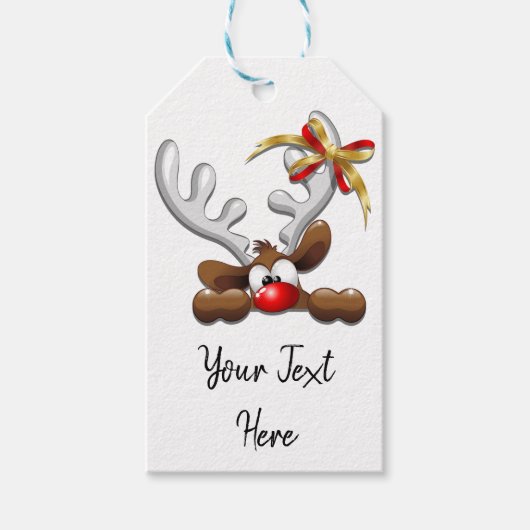 Reindeer Puzzled Funny Kerstpersonage Cadeaulabel (Voorkant)