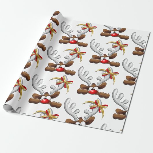 Reindeer Puzzled Funny Kerstpersonage Cadeaupapier (Uitgerold)