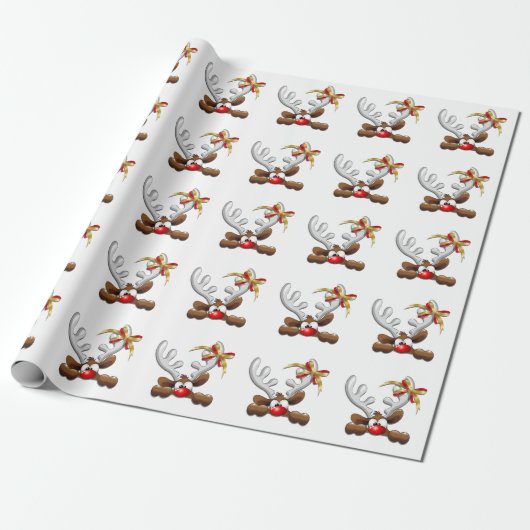 Reindeer Puzzled Funny Kerstpersonage Cadeaupapier (Uitgerold)