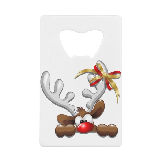 Reindeer Puzzled Funny Kerstpersonage Creditkaart Flessenopener (Voorkant)