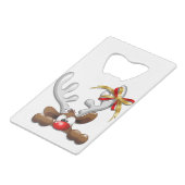 Reindeer Puzzled Funny Kerstpersonage Creditkaart Flessenopener (Achterkant Gekanteld)