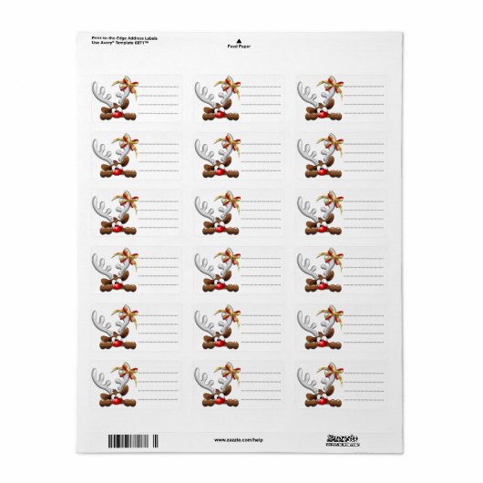 Reindeer Puzzled Funny Kerstpersonage Etiket (Full Sheet)