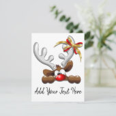 Reindeer Puzzled Funny Kerstpersonage Feestdagenkaart (Staand voorkant)