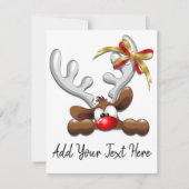 Reindeer Puzzled Funny Kerstpersonage Feestdagenkaart (Voorkant)