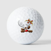 Reindeer Puzzled Funny Kerstpersonage Golfballen (Voorkant)