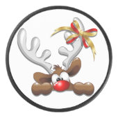 Reindeer Puzzled Funny Kerstpersonage Hockey Puck (Voorkant)