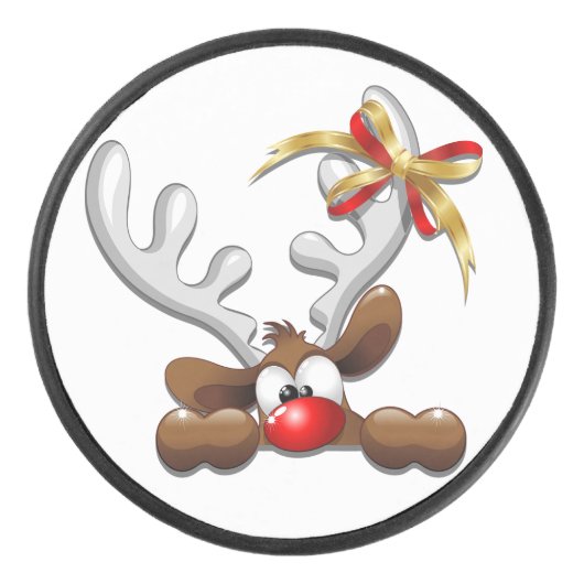 Reindeer Puzzled Funny Kerstpersonage Hockey Puck (Voorkant)