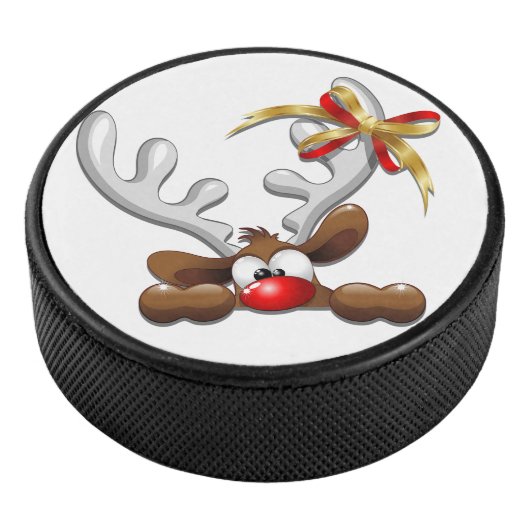 Reindeer Puzzled Funny Kerstpersonage Hockey Puck (3/4)