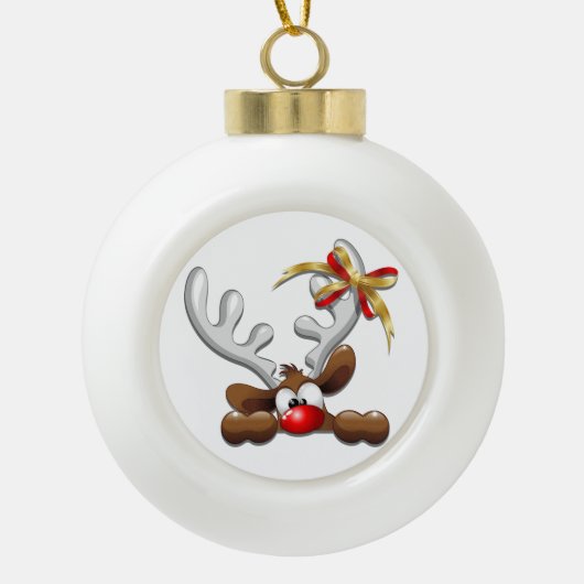 Reindeer Puzzled Funny Kerstpersonage Keramische Bal Ornament (Voorkant)